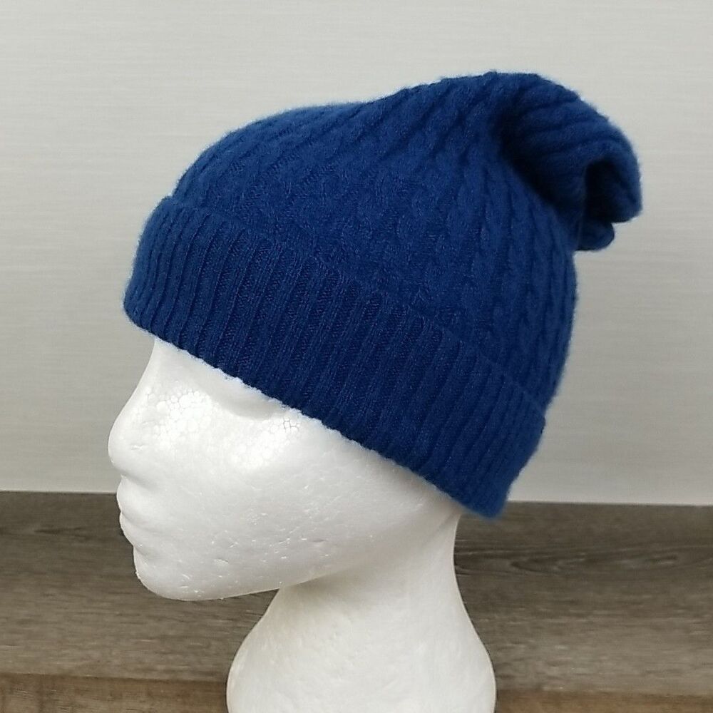 Ann Taylor 100% Cashmere Ribbed Beanie/ Slouchy Hat – Cobalt Blue Osfm